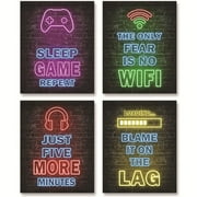 WANYNG 4Pcs Video Game Room Decor Boys Gaming Wall Art Neon Game Room Decor Gaming Poster Game Room Wall Decor Teenage Boys Room Decor